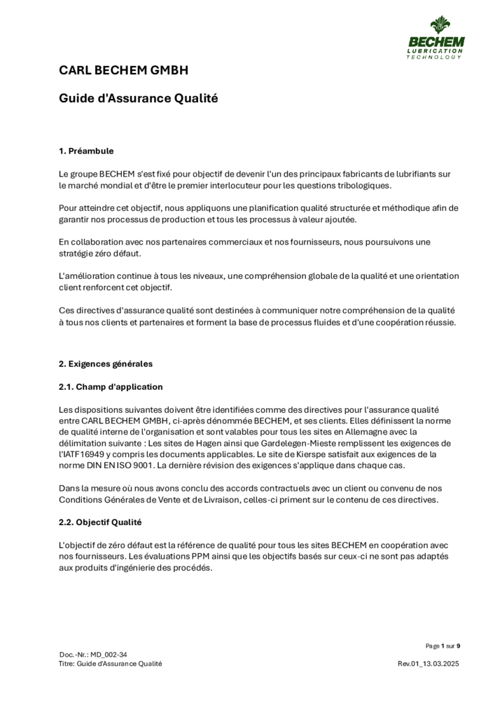 Quality Assurance Guideline